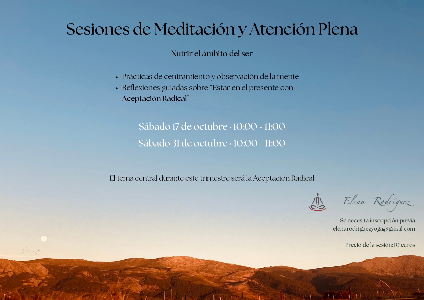 Cartel de sesiones de meditación de octubre de 2026